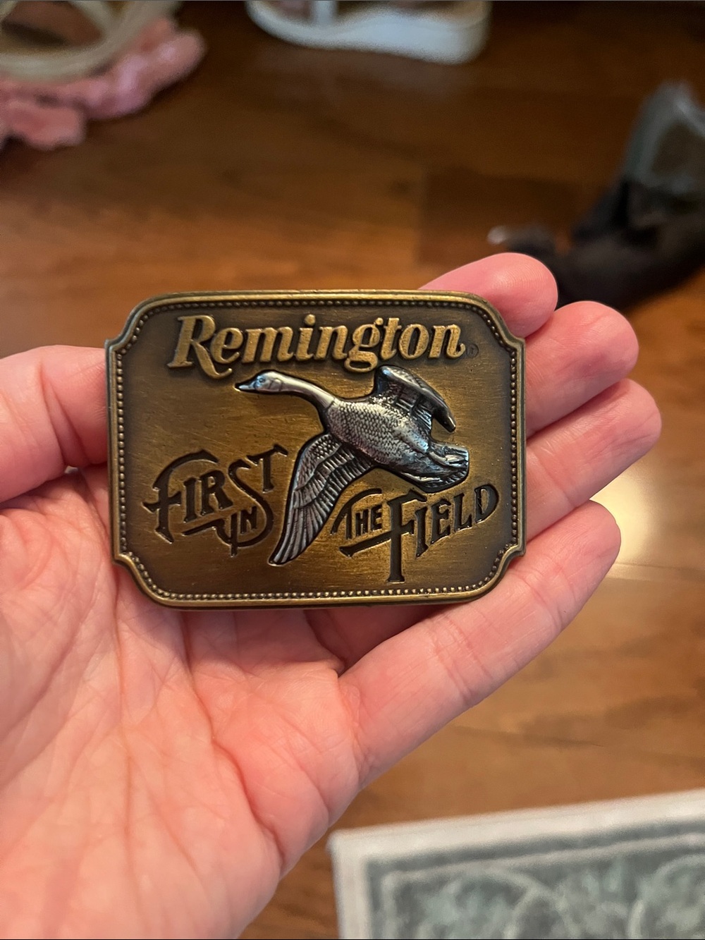 Remington Brass Tone Flying Goose Belt Buckle
